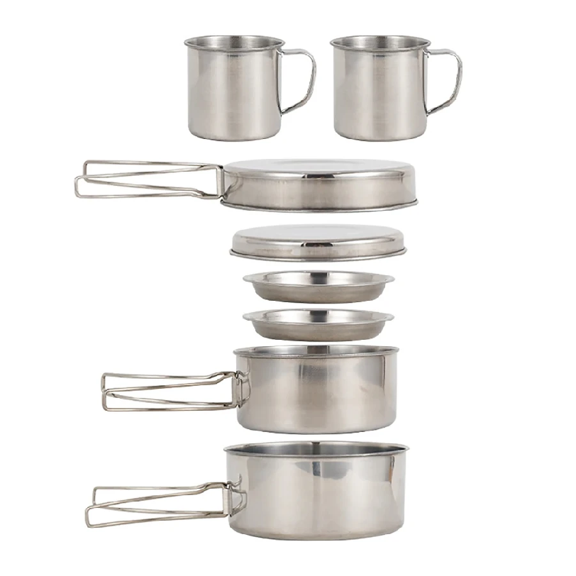 Camping Cooking Set Stainless Steel - 8-częściowy zestaw naczyń kempingowych ze stali