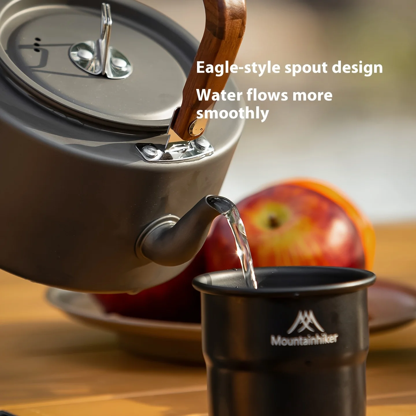 Camping Cooking Set 2 Person - Czajnik turystyczny MOUNTAINHIKER, aluminiowa konstrukcja, drewniana