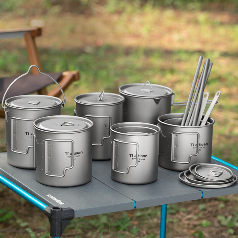 Camping Cooking Set Stainless Steel - Tiartisan Outdoor Titanium Lekki przenośny kubek