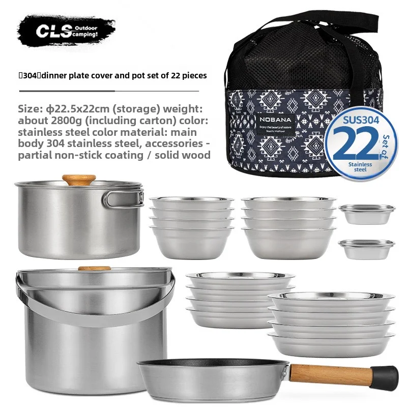 Camping Cooking Pot Stainless Steel - NOBANA&CLS 22-częściowy Zestaw Naczyń Kempingowych ze