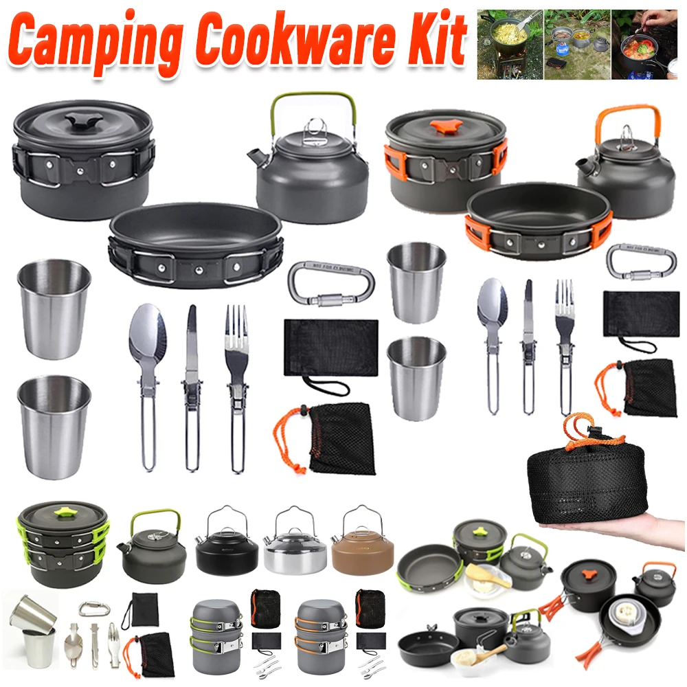 Camping Cooking Pot Stainless Steel - Zestaw naczyń kempingowych Czajnik Garnek Patelnia