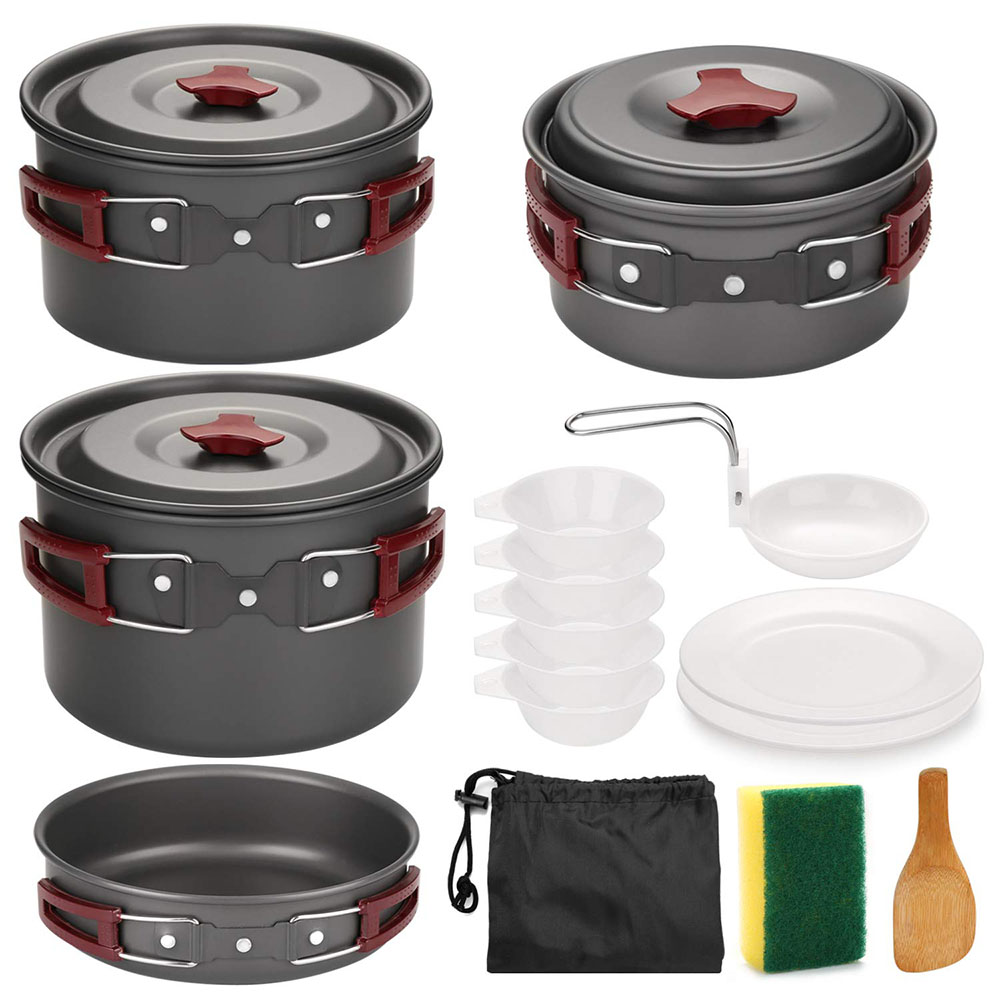 Camping Cooking Set Stainless Steel - Zestaw naczyń kempingowych na zewnątrz Nieprzywierające